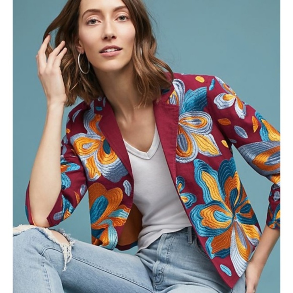 NWT Anthropologie WOODSTOCK EMBROIDERED JACKET XS